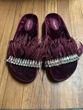 Wendy Williams Slide Mules with Crystal Trim - Burgundy